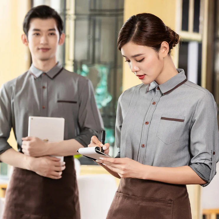 Hot Selling Custom Waiter Waitress Uniform Shirt Hotel Receptionist Bartender Bakery  Restaurant & Bar Uniforms