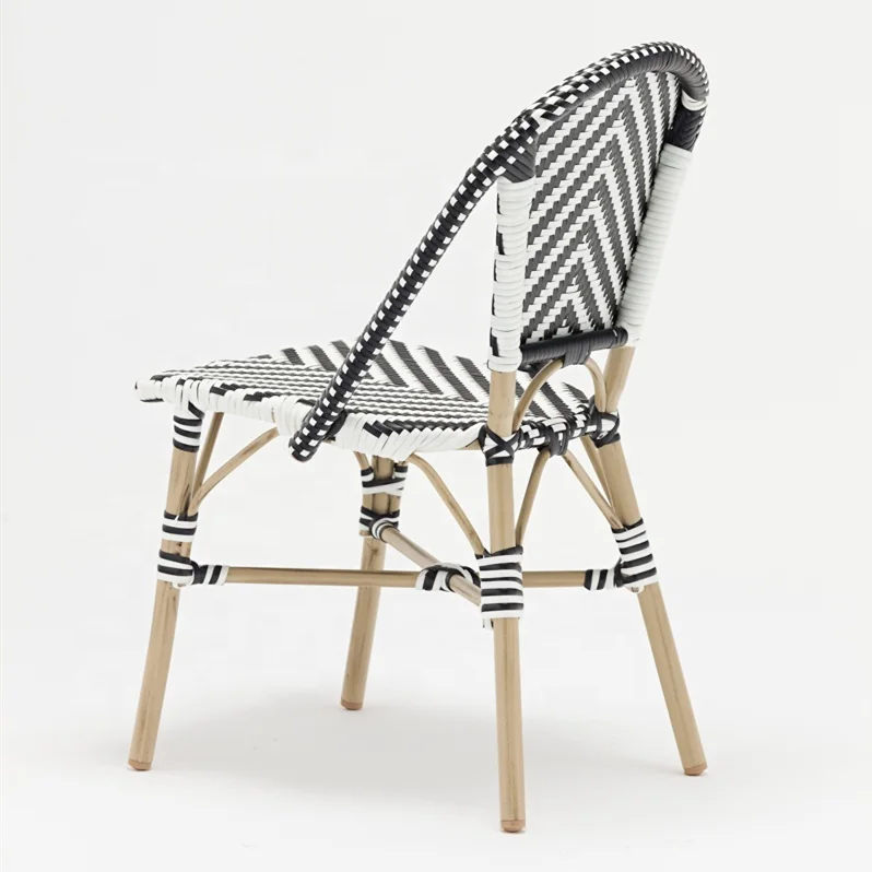 Cheap french style rattan chairs black white color aluminium rattan bistro chair for sale