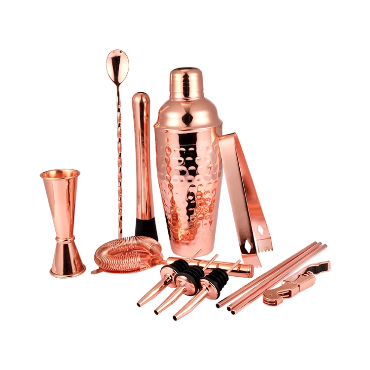 Luxury Bartender Kit Rose Golden Cocktail Shaker Set Gold With Muddler Pourers Strainer & Bar Mixing