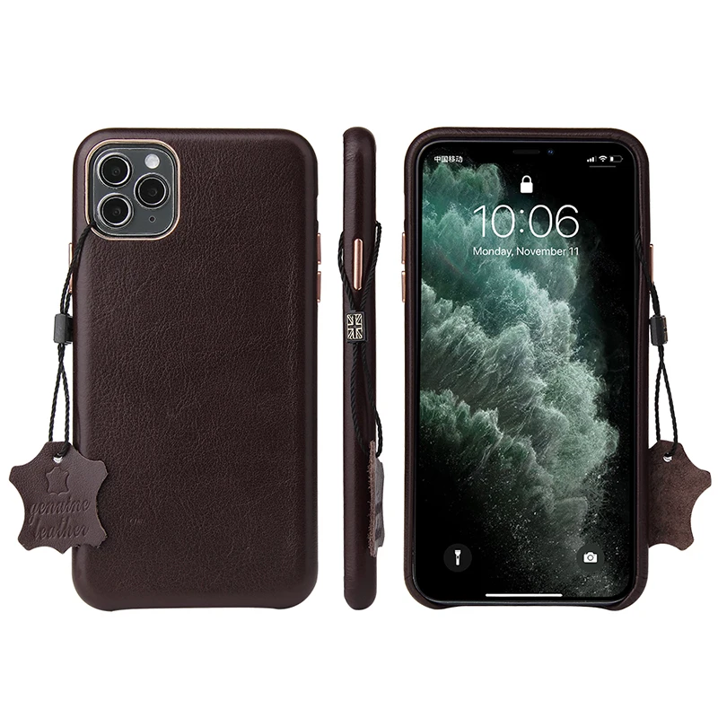 Genuine Leather Cellphone Case For iPhone 11 Durable Leather Case Coffee Color Luxury Leather Cover For iPhone 12