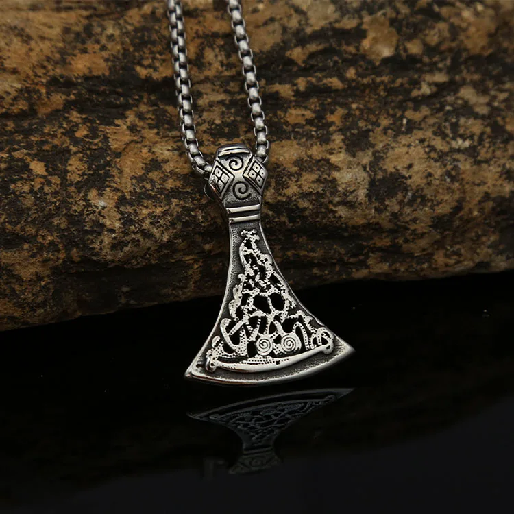 Custom Wholesale  Vintage Viking Design Jewelry Stainless Steel Black Axe Gothic Pattern Mens Pendant Necklace