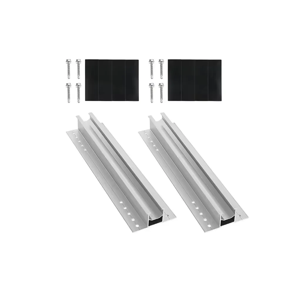 Aluminum Mini Rail Roof Mounting System with PV Solar Panel Support Brackets for Flat Pitched Tin Tile Metal Trapezoidal Roof