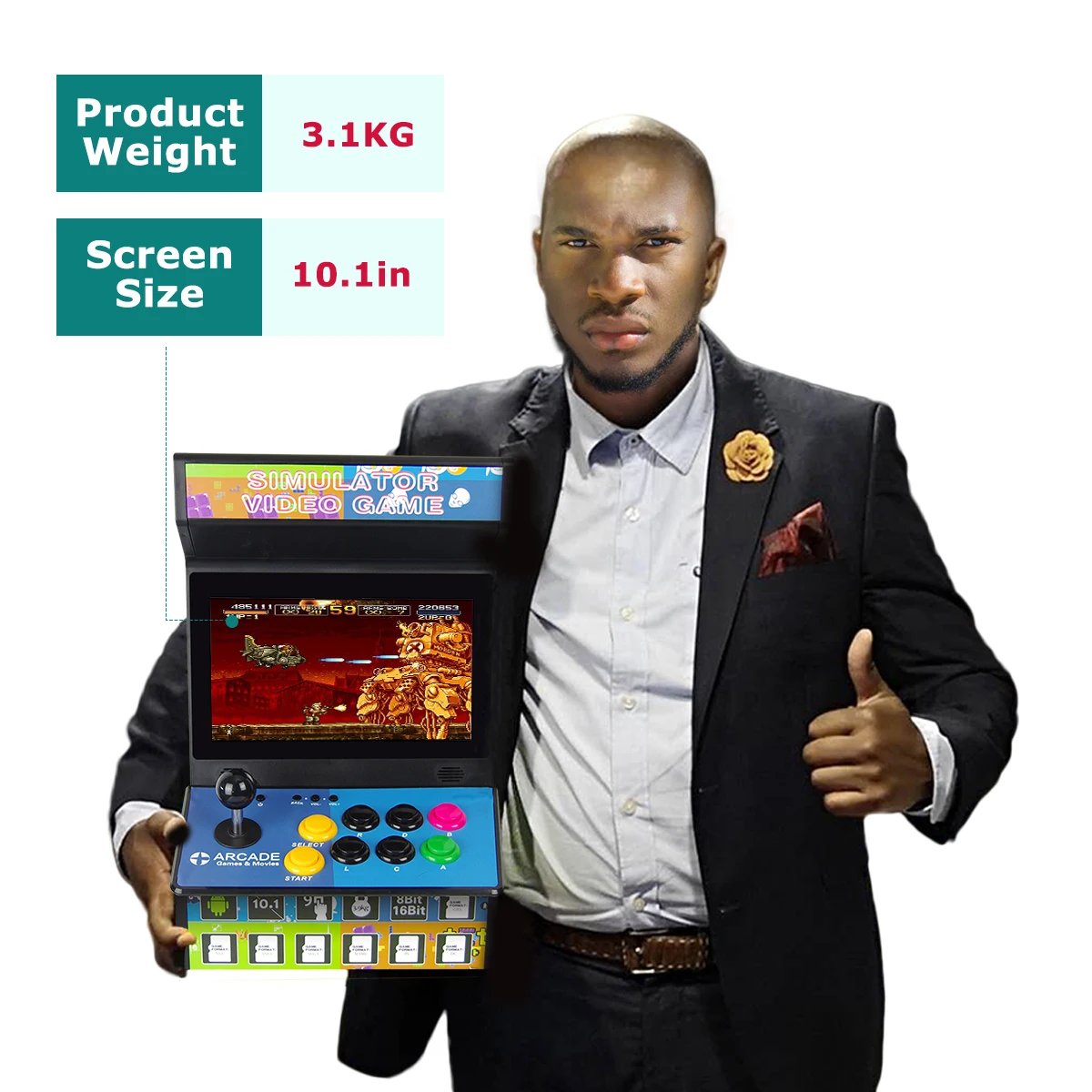 10.1 inch LCD Arcade Classic Game Machine Rechargeable Video Game Player with Built in 88 Games