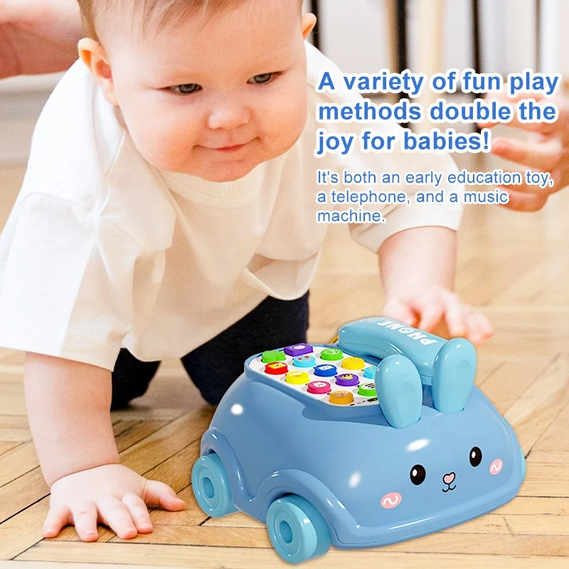 Children Toys Rabbit Phone Car Simulation Landline Baby Puzzle Early Education Baby Music Story Pull Wire Telephone Car Machine