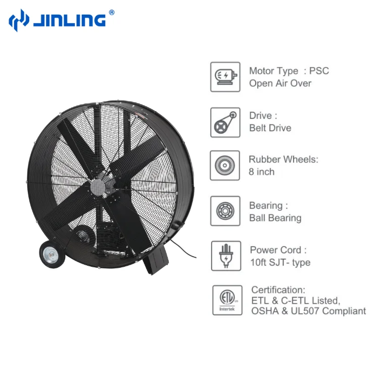 120V Heavy Duty High Speed 36 in Belt drive Industrial Air cooling Drum Fan