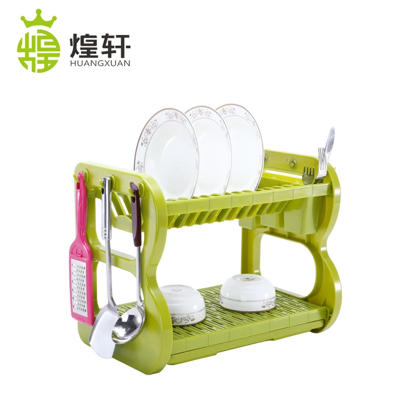 
2 Tier Colorful Plastic Dish Drying Rack Kitchen Dish Drainer Storage Dish Shelf With Drain Rack 