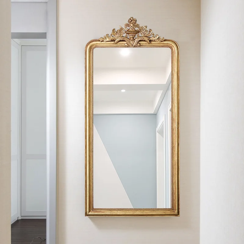 French retro court Baroque dressing standing floor mirror carved carving frame mirror bedroom decor