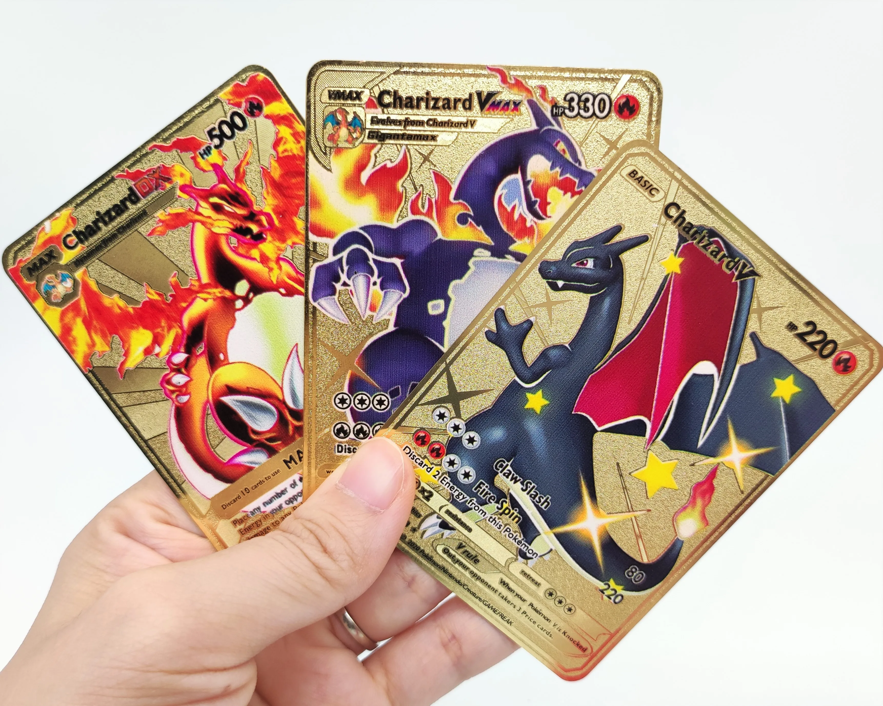 High Quality Gold Metal Diy Charizard Card Game Wholesale English Poke mon Trading Cards