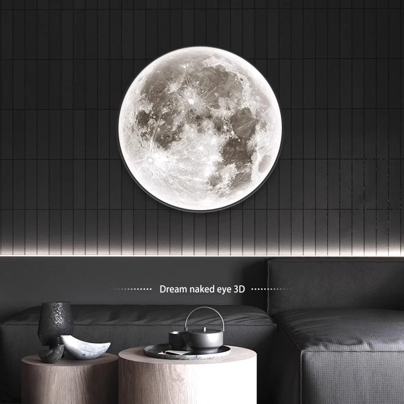 Creative LED Moon Wall Lamp Simple Modern Printed Corridor and Living Room Background Wall Painting for Portrait Subjects