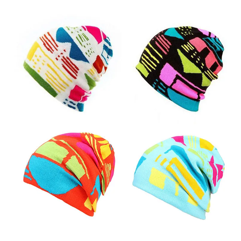 Winter Men Ice Skating -Cap Rainbow Snowboard Hat Outdoor Double Knit Warm Skiing Beanie Women Cycling Riding beanie hat
