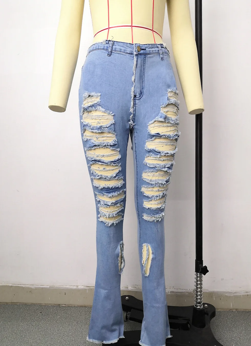  Summer hot sell women ripped stretchy jeans trousers