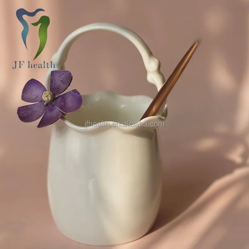 Simple solid color living room decoration ornaments ceramic bone portable flower basket countertop storage flower pot vase