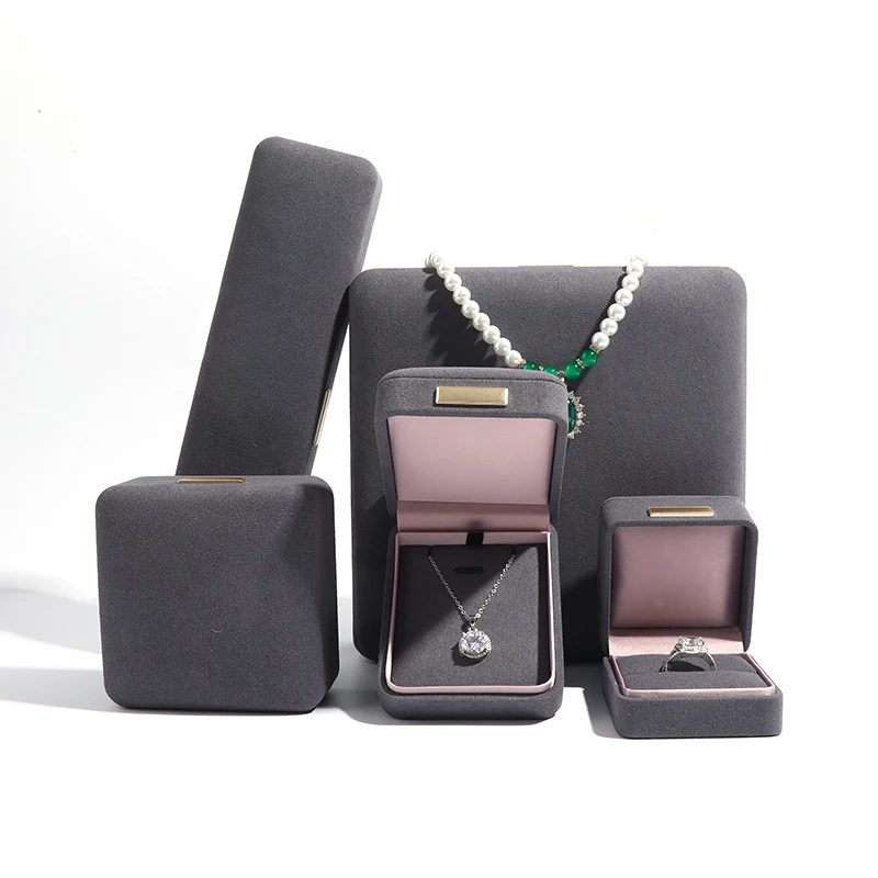 Wholesale Custom Logo velvet pink Luxury microfiber Bracelet Gift Necklace Earring microfiber jewelry Packaging Box