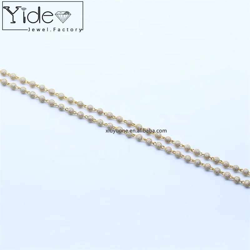 Wholesale Iced Out Jewelry Hip Hop Men Bling Necklace Micro Pave Diamond Ball Beads Link Chain