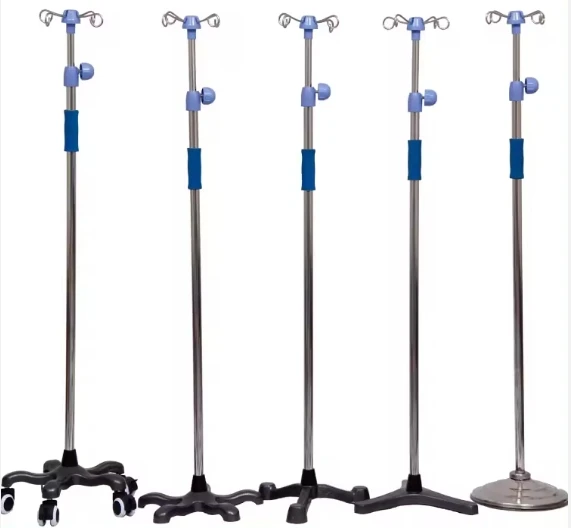 Adjustable portable metal base IV rod with 5 wheels Mobile infusion Medical infusion stand
