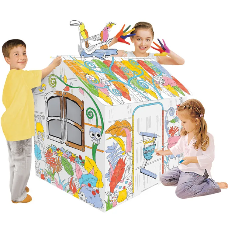 Kids early education diy cardboard house drawing toys diy doodle