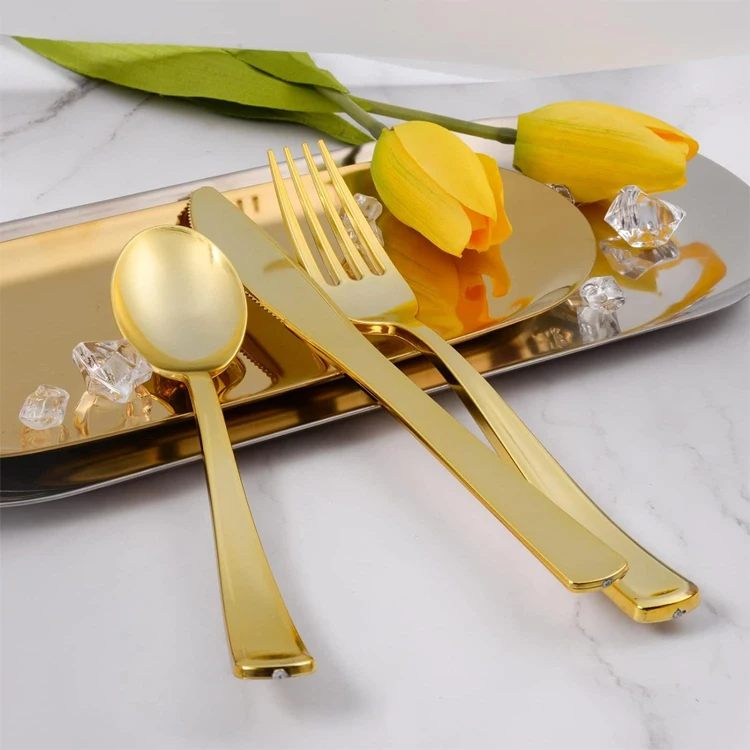 Custom Gold Plated Cutlery Set Gold Plastic Cutlery For Wedding Party