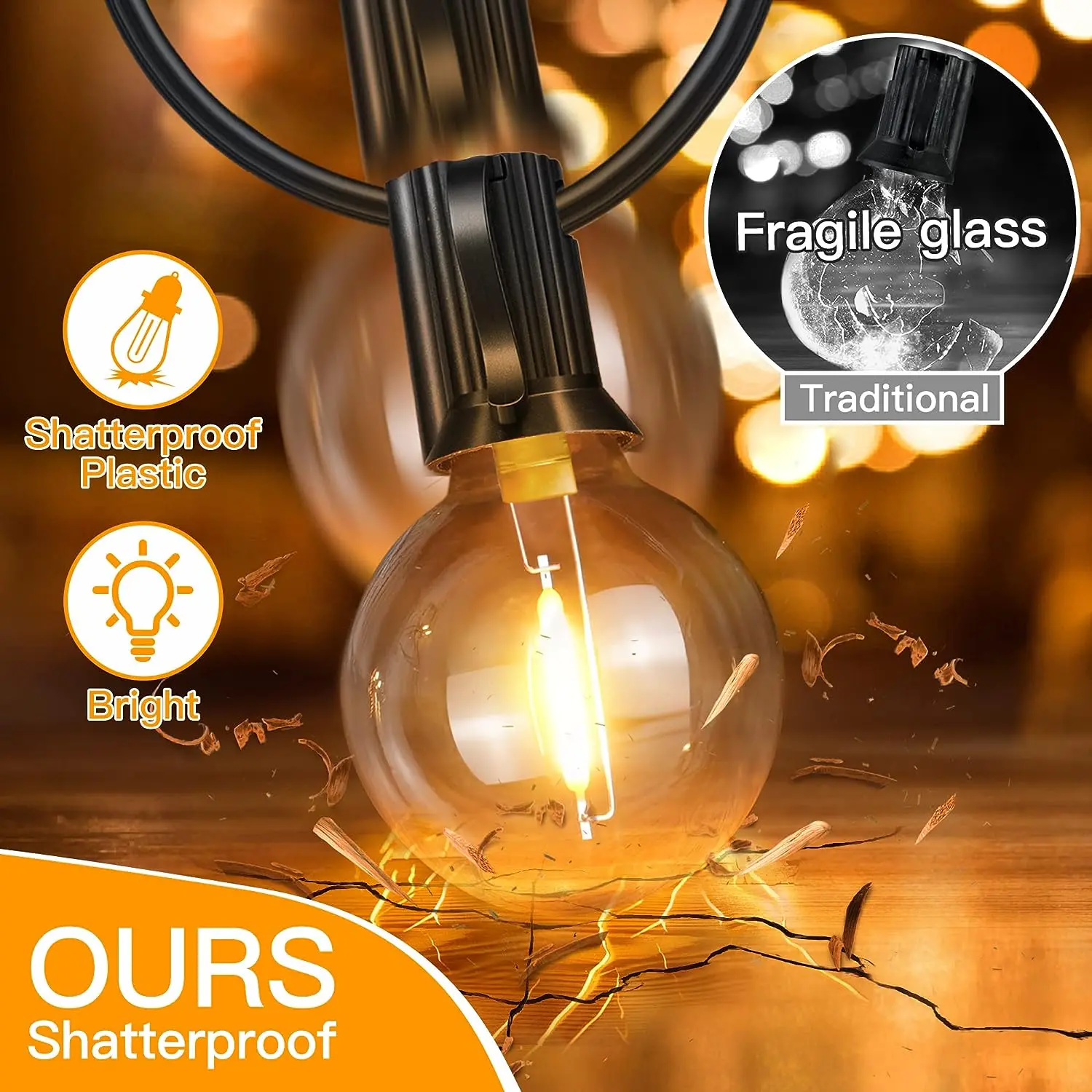 G50 IP65 decoration outdoor waterproof led string light garland patio vintage solar string lights led string light