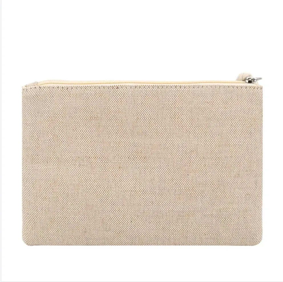 Custom logo burlap toiletry pouch make up zipper bag organic jute cosmetic bag