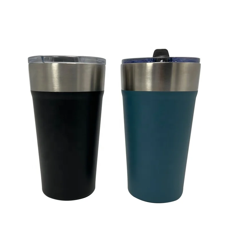 Double wall BPA free stainless steel pint vacuum insulated straw lid beer tumbler bottom with opener