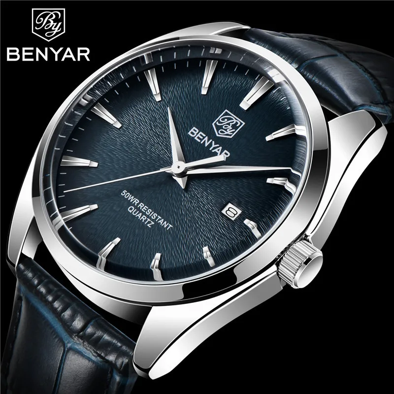 BENYAR Auto Date Men Watch Top Brand Luxury Waterproof  Male Clock Sport Business Genuine Leather Wristwatch 5163