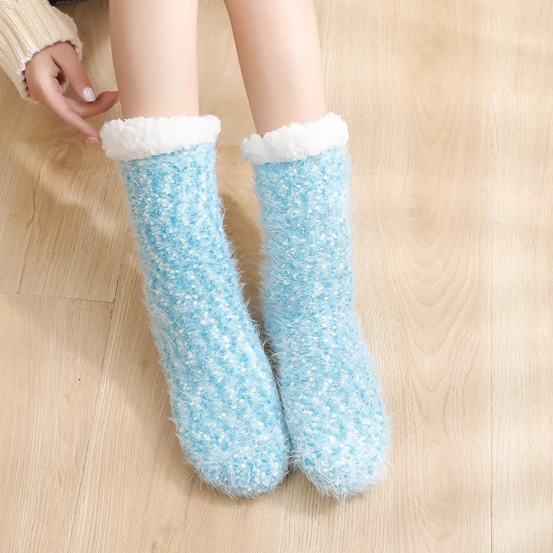 2024 Custom Winter Home Socks Non Slip Fuzzy Fluffy Floor Socks Warm Acrylic Cabin Slipper Socks