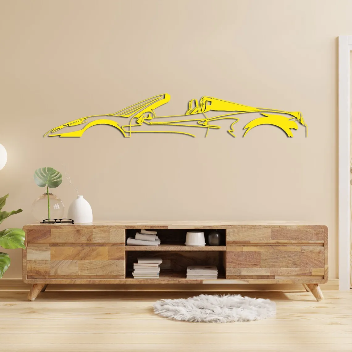 Model Cars & Spider Silhouette Metal Wall Art Italian Sports Car Decor for Racing Garage