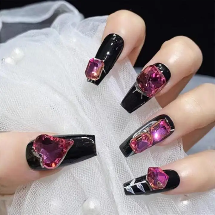 801-900 Wholesale Price Long Ballerina Coffin Shining Stars Diamond Nails Art Press On Nails Artificial Customize Nails