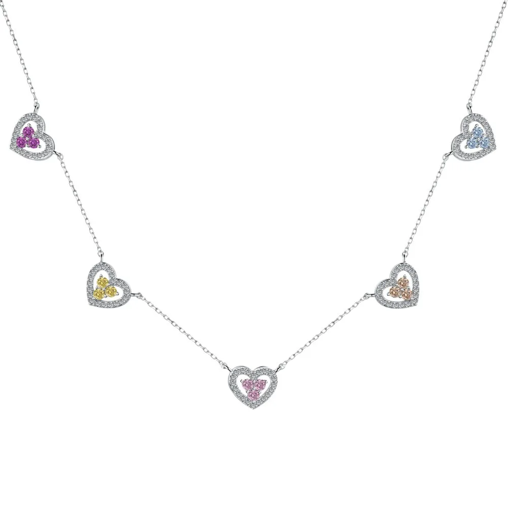 ACME Irregular Designer Emerald Pink Yellow Colorful Jewelry Women S925 Silver Heart Hallow Out Zirconia Pendant Necklaces Girls