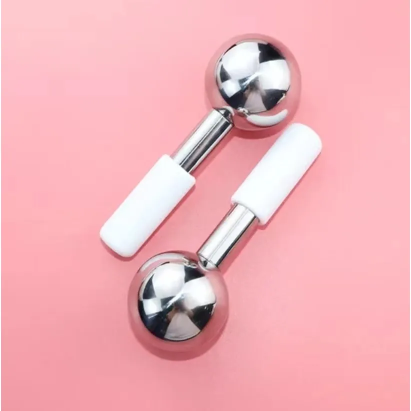 Custom Logo Facial Cold Roller Hand Held Cooling Facial Massage Metal Mini Ice Globes For Face