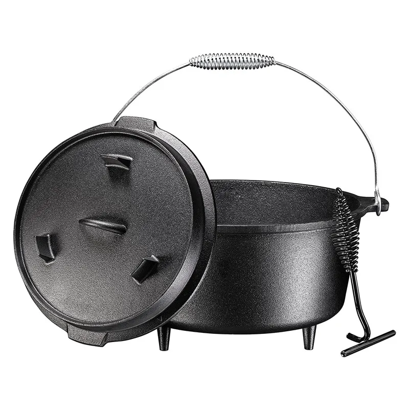 Cast Iron Deep Black Dutch Oven Pot with Lid and Handle