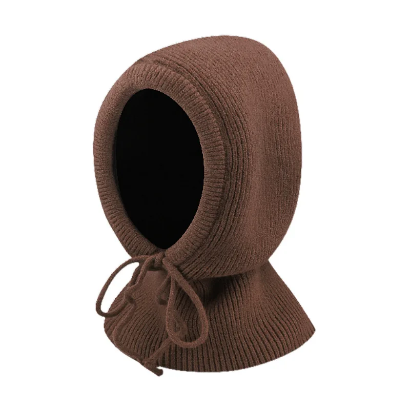 Acrylic Plain Solid Color Crochet Hooded Scarf Mask Balaclava Hat Winter Knitted Balaclava
