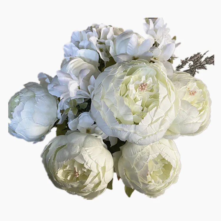 A-998 Bulk Wholesale Fabric Peonies Noble Color Light Pink White Artificial Silk Peony Flower Bunch Bouquet