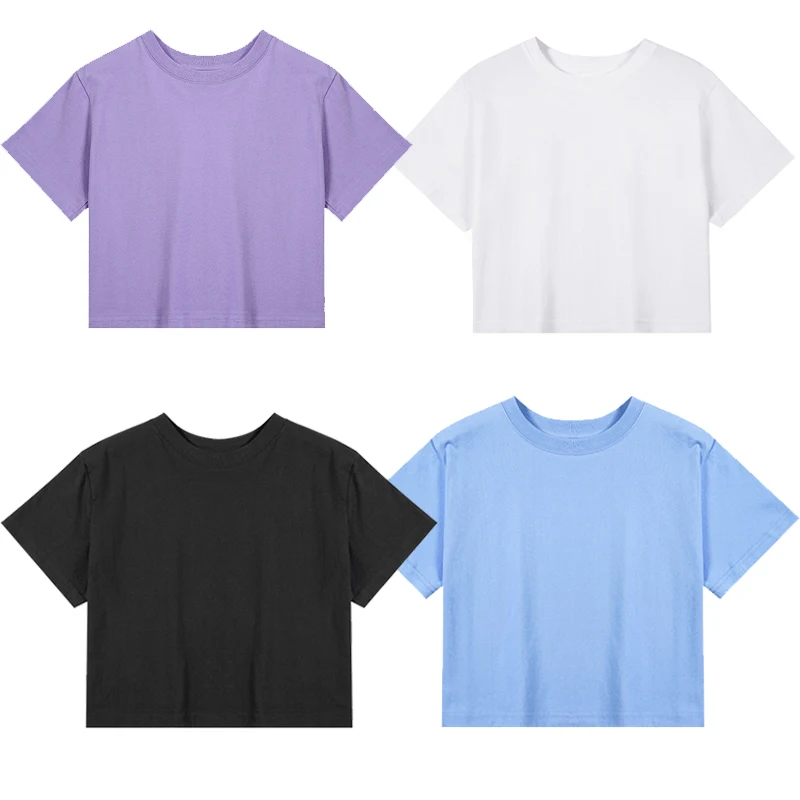 Boxy cropped t shirt women  210 g cotton oversized knit crop top tshirt custom logo fashion white crop tops t shirt for women