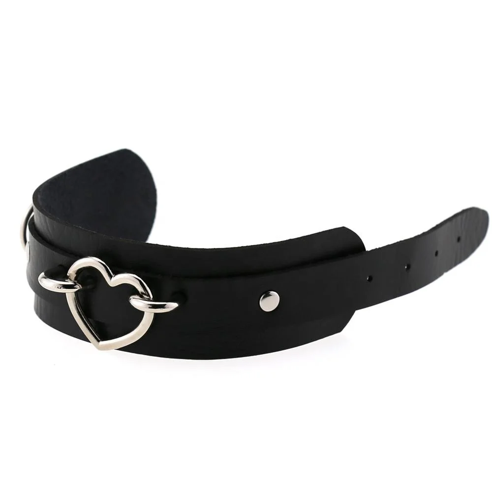Punk Goth Double Layer PU Leather Wrist Bracelet Heart Buckle Anime Sexy Bondage Bangles