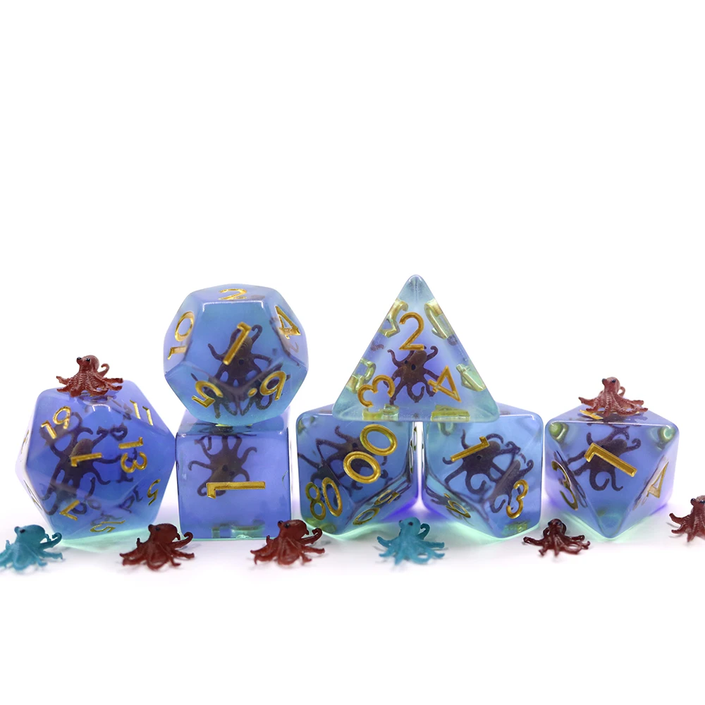 Low MOQ Resin Octopus Style 20 Sided Dice D20 Polyhedral resin octopus dice set