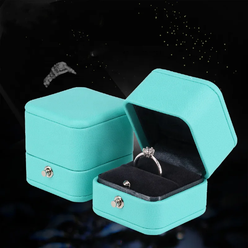 FORTE T blue Luxury Small Button Custom Logo PU Leather jewelry packaging  boxes jewelry Ring Box