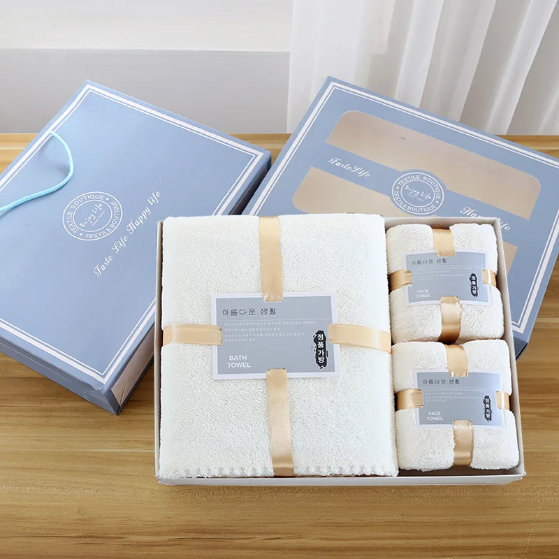 Coral fleece water absorbent towel set microfiber super soft 3 pieces towel set in gift box face/bath towel