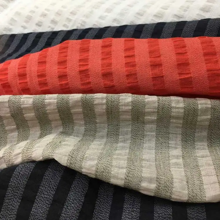 Custom Seersucker Shirt Dress Garment Material Woven Melan Men Washed Multi Striped Linen Cotton Fabric