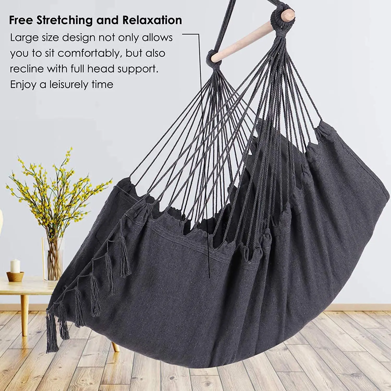 Hammock Chair Swing Hanging Chairs Rope Swing Seat with 2 Pillows and Stick Perfect for Outdoor/Indoor