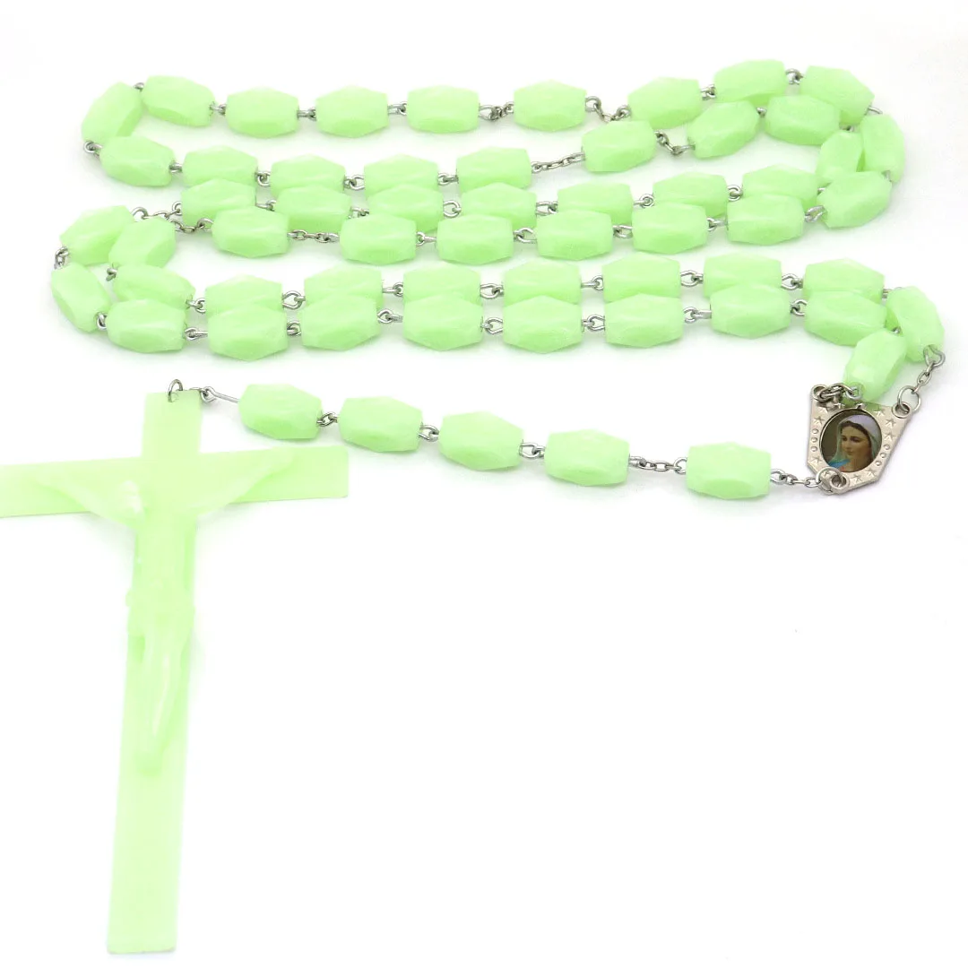 Luminous Rosary Beads Catholic Virgin Mary  plastic necklaces wall hanging home decor Crucifix Necklace