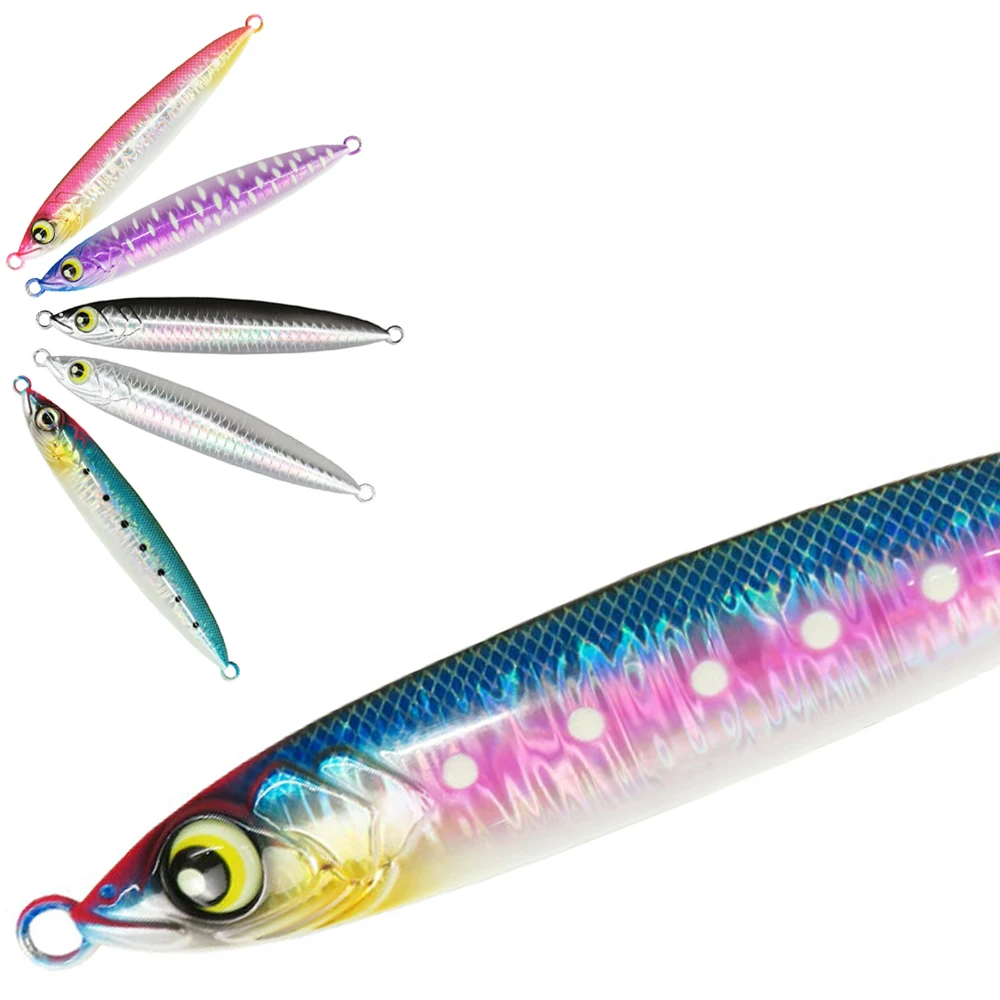 OEM 3D Printed 200g Saltwater Jigging Lure Luminous Paint Coat Slow Sinking Metal Jig for Bass Bream Snapper Shark Fishing