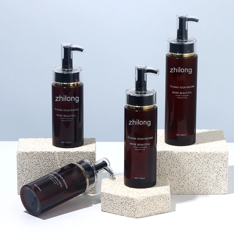 Stock 100ml 200ml 300ml Environmentally friendly PET luxury round black shampoo shower gel bottle Body lotion plastic bottle