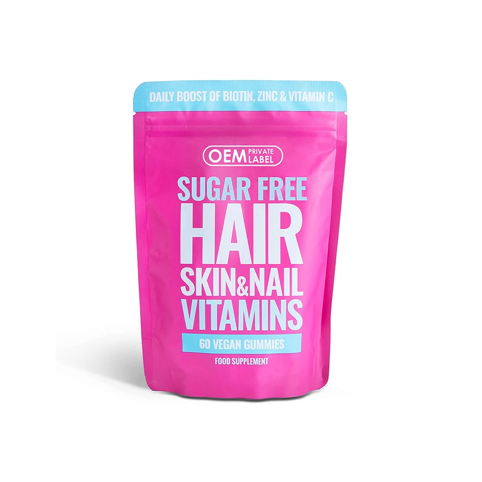 OEM Multivitamin Vitamin Gummy Biotin Bear Gummies Candies Supplement Vegetarian Nail Skin Hair Growth Sugar Vitamins Hair Gummy