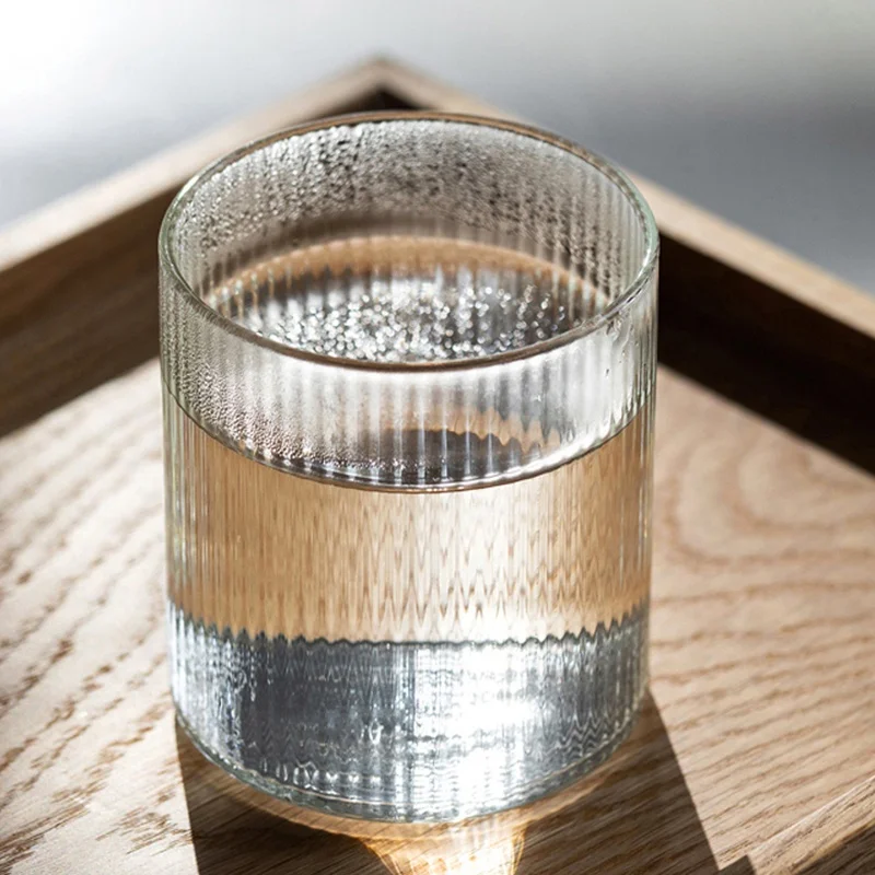 Heat Resistant Premium Classical Vertical Stripes Glass Tea Cup For Latte