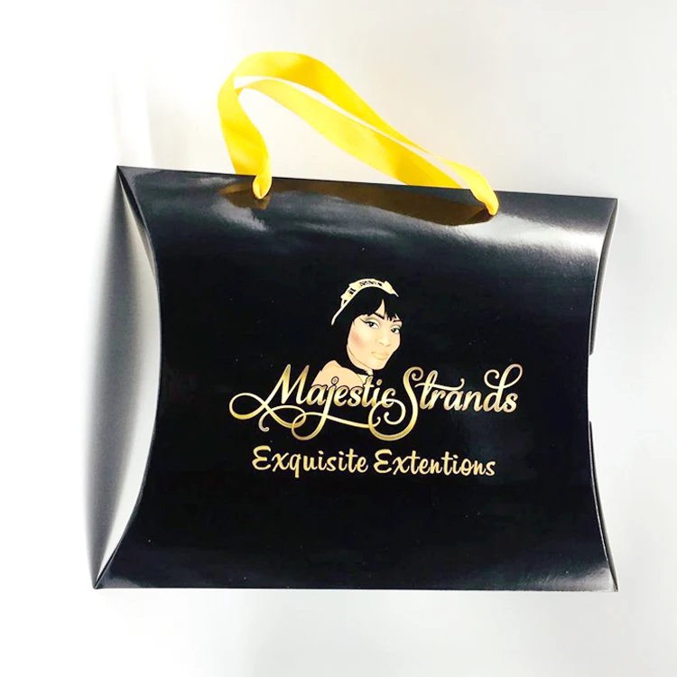 Пользовательский логотип, Роскошные блестящие человеческие волосы для наращивания, упаковочная коробка, упаковка, коробка для париков, Упаковочная Подушка, коробка для волос с ручкой