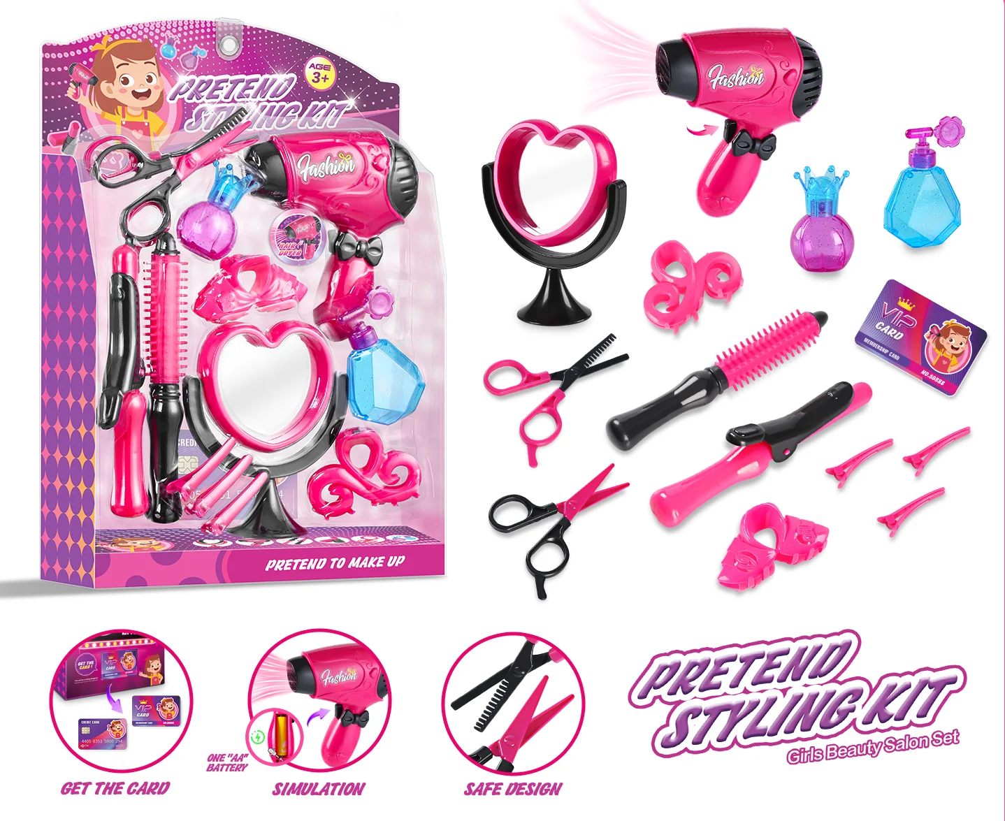 Kids Pretend Play Makeup Set for Birthday Christmas Girl Princess Play House Dress Play Game Girls Beauty Salon Set