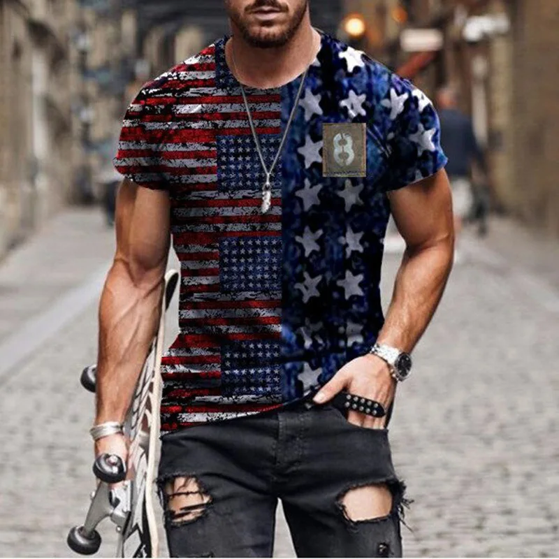 The new American flag 3D printed T-shirt fashion t shirt wholesale heavyweight t shirts faux bleached polyester shirts