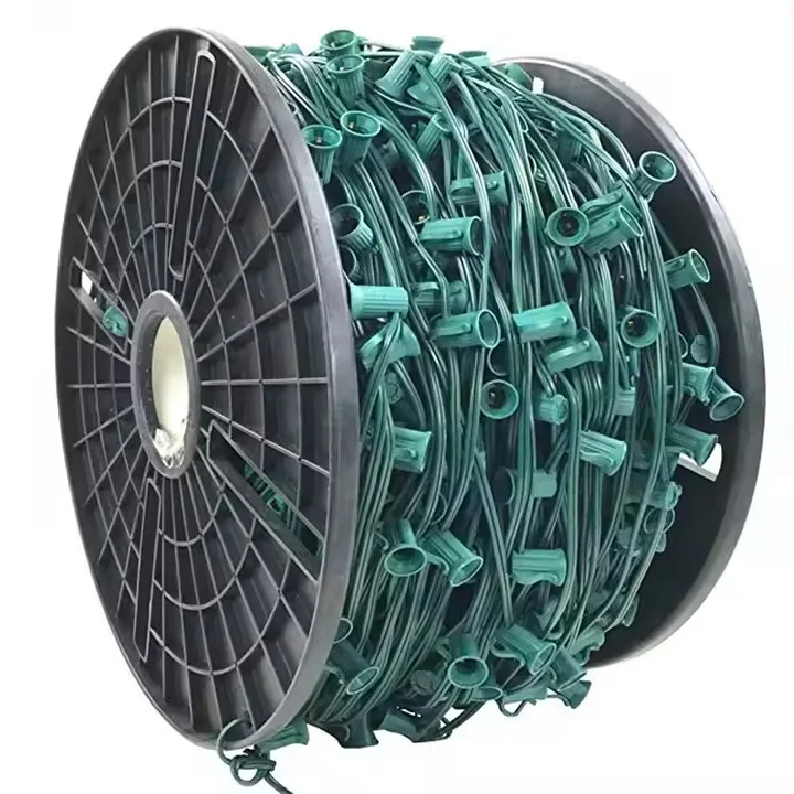 SPT-1 C9 E12 Green Wire Commercial Grade SPT-2 18 Gauge 12' Cable For Christmas Lights Decorations