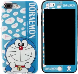 Cute cartoon monster design doraemon stitch luffy tpu soft phone case and protective glass for iphone